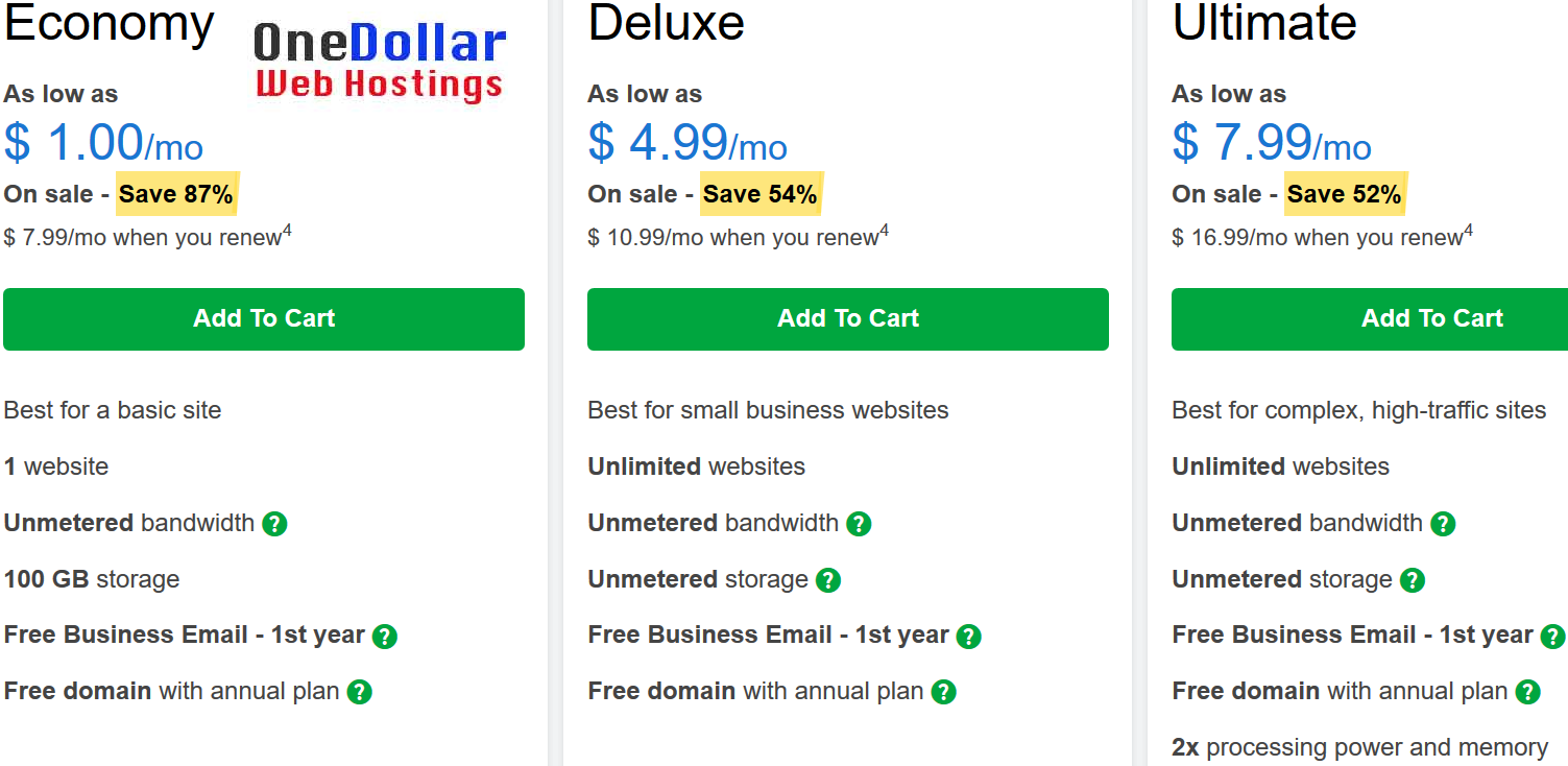 Compare plans with Economy & Deluxe Linux hosting with cpanel
